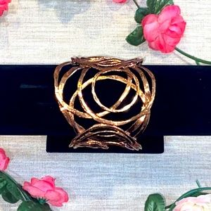 Bronze Wide Cuff Bracelet Overlapping Circles